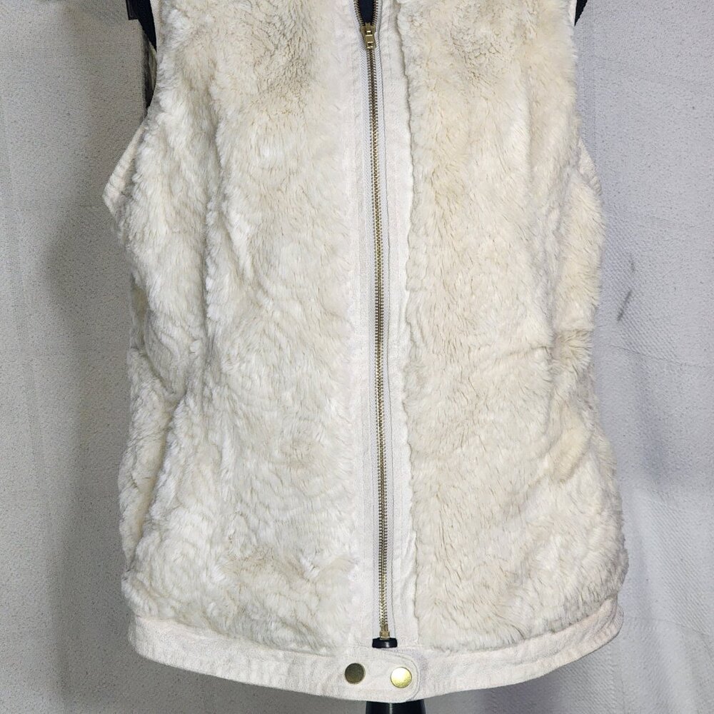 Roz & Ali Cream Colored Faux Fur Trimmed in Faux Suede Fully Lined Vest Size L - Picture 4 of 16